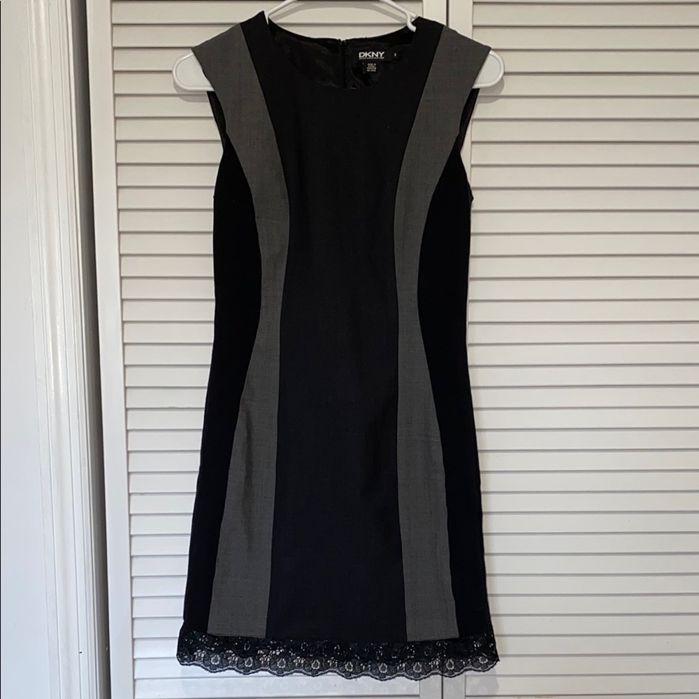 DKNY Black and Gray Sheath Mini Dress